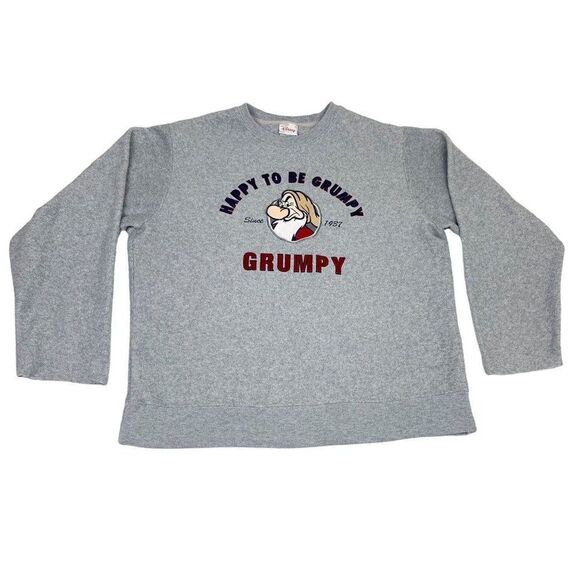 Vintage Disney Grumpy Sweatshirt Grey Medium Oversized Cozy Fleece 7 Dwarfs - Picture 1 of 8